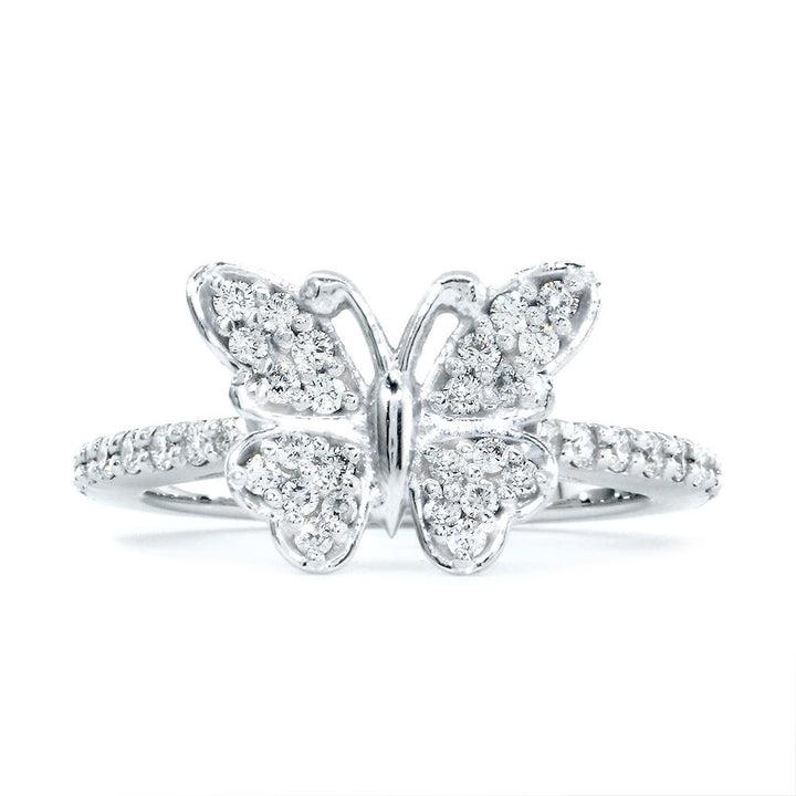 Small Diamond Butterfly Ring with Diamond Band, 0.50CT in 14k White Gold
