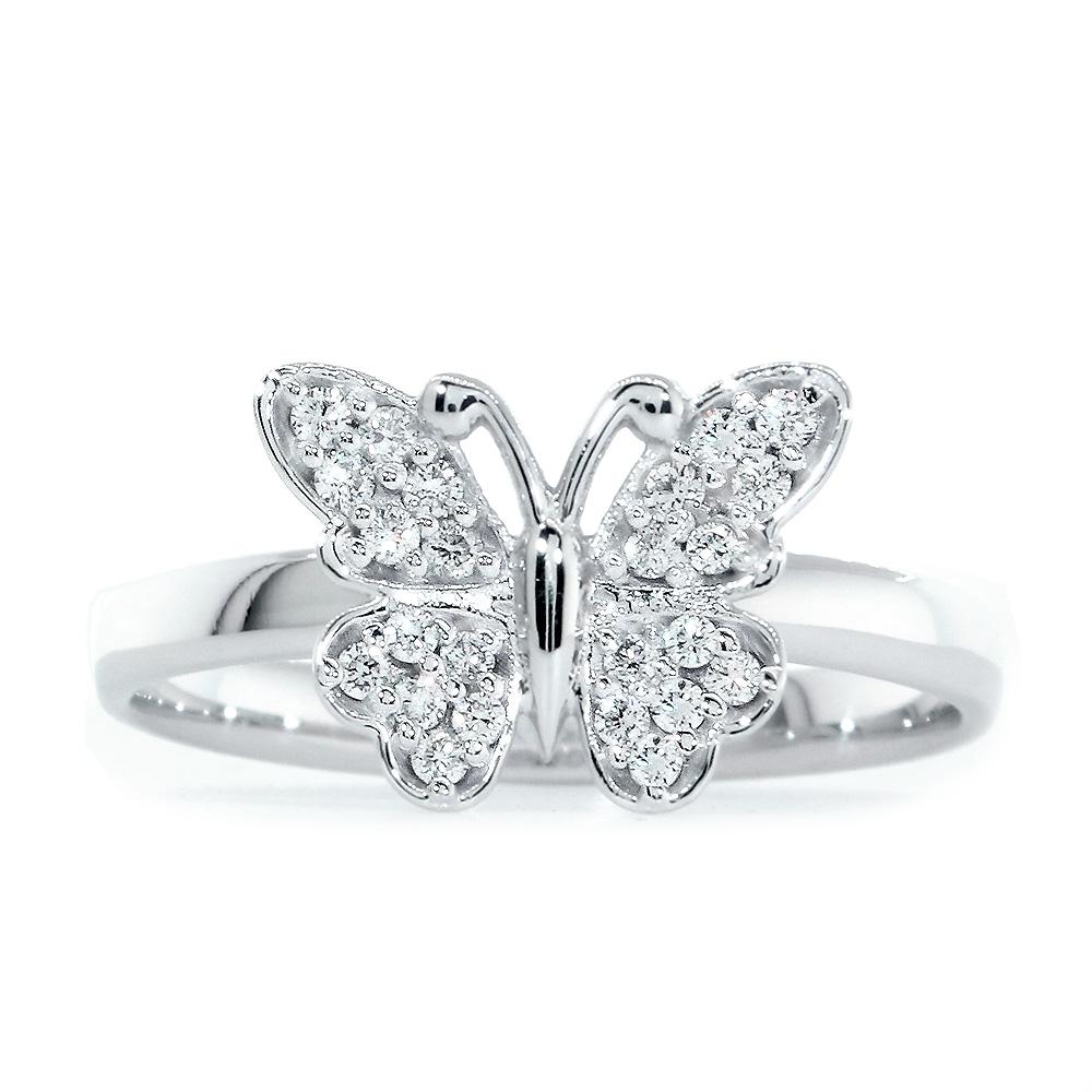 Small Diamond Butterfly Ring, 0.25CT in 14k White Gold
