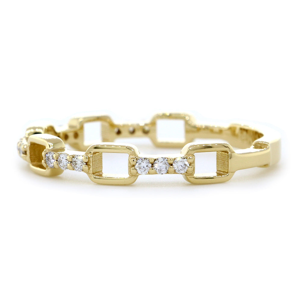 Stackable Open Rectangle and Diamond Bar Pattern, 0.17CT in 14K Yellow Gold