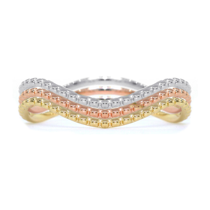 Stackable Curvy Beads Band, 1mm Wide in 14K Yellow Gold