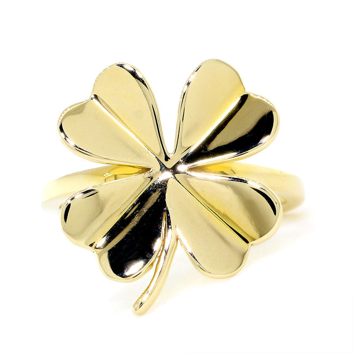 15mm Four Leaf Clover Ring in 14k Yellow Gold