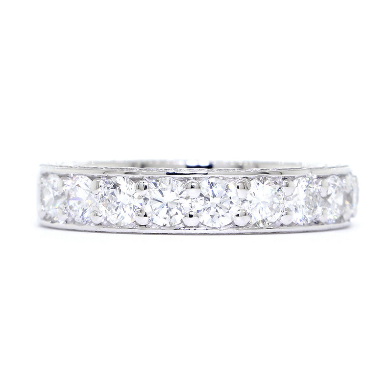 4.2 mm Diamonds Band, Vintage Style, 1.32 CT Total Diamond Weight in 14k White Gold