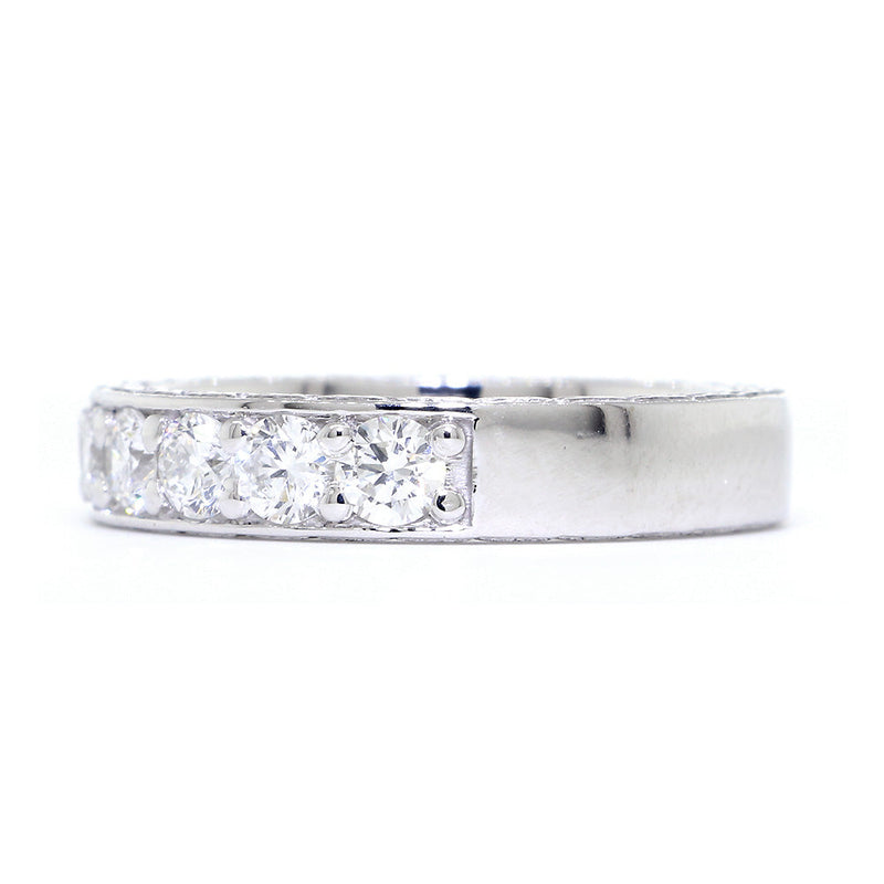 4.2 mm Diamonds Band, Vintage Style, 1.32 CT Total Diamond Weight in 14k White Gold