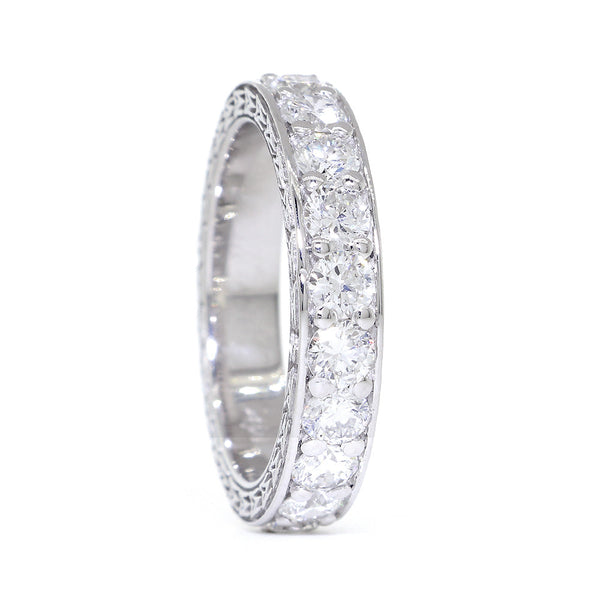 4.2 mm Diamonds Band, Vintage Style, 1.32 CT Total Diamond Weight in 14k White Gold