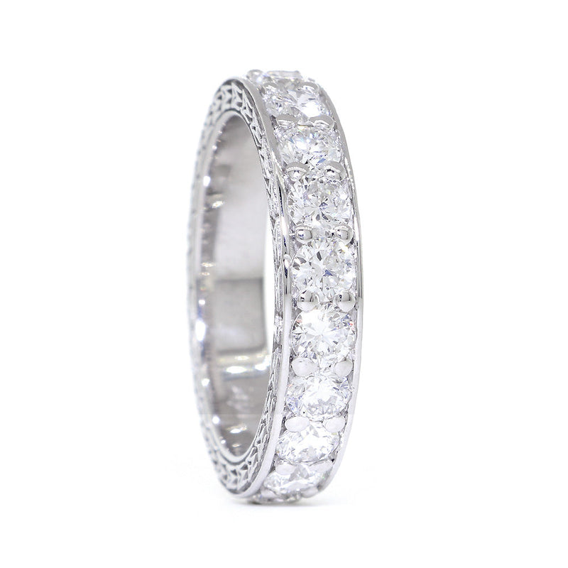 4.2 mm Diamonds Band, Vintage Style, 1.32 CT Total Diamond Weight in 14k White Gold