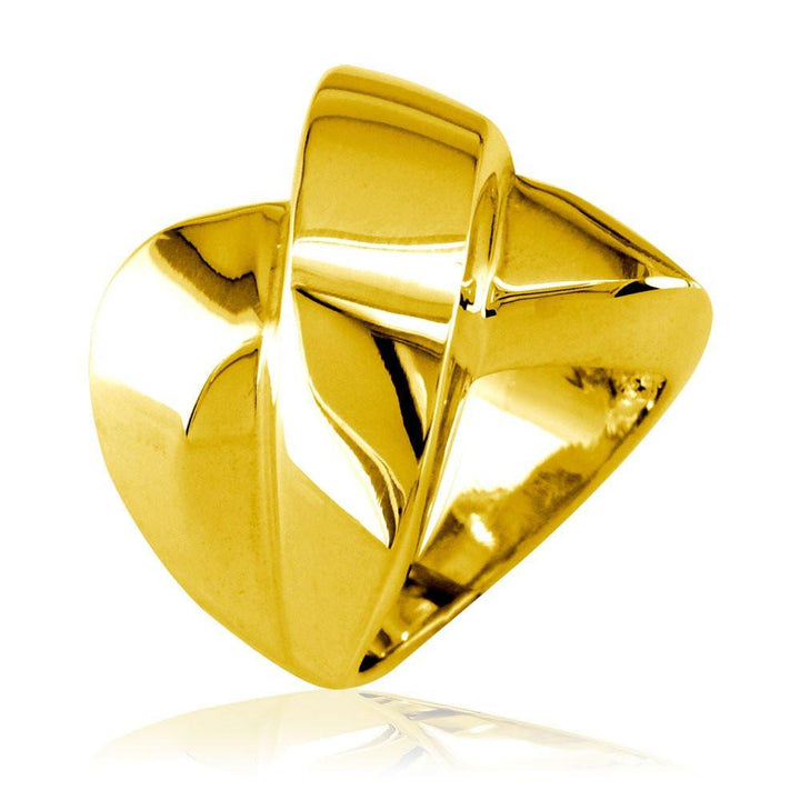Large Cross Over Ring in 18k Yellow Gold