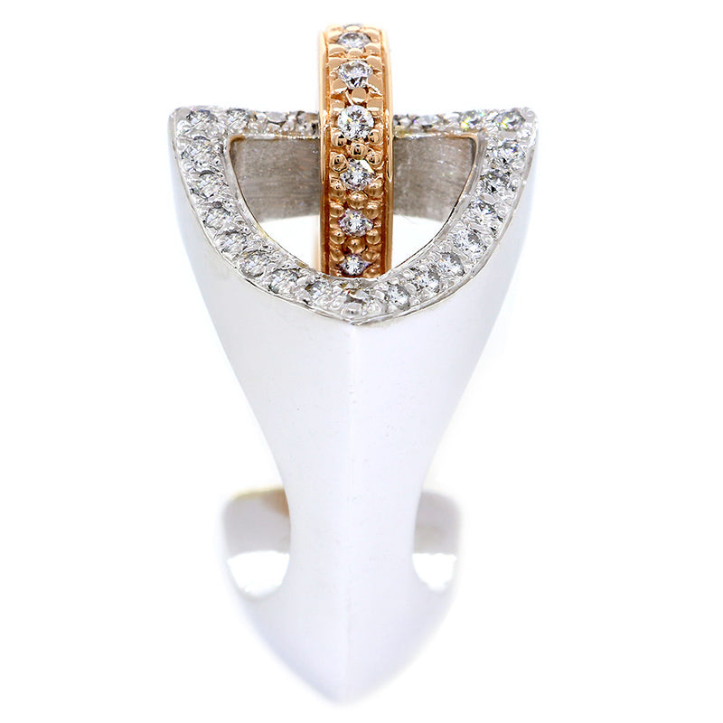 Contemporary Open Triangle Ring with Diamond Bar and Top, 0.60CT in 18K White and Pink Gold