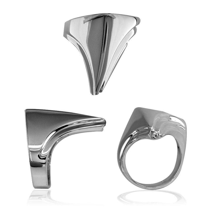 Large Contemporary Triangular Ring in 14k White Gold
