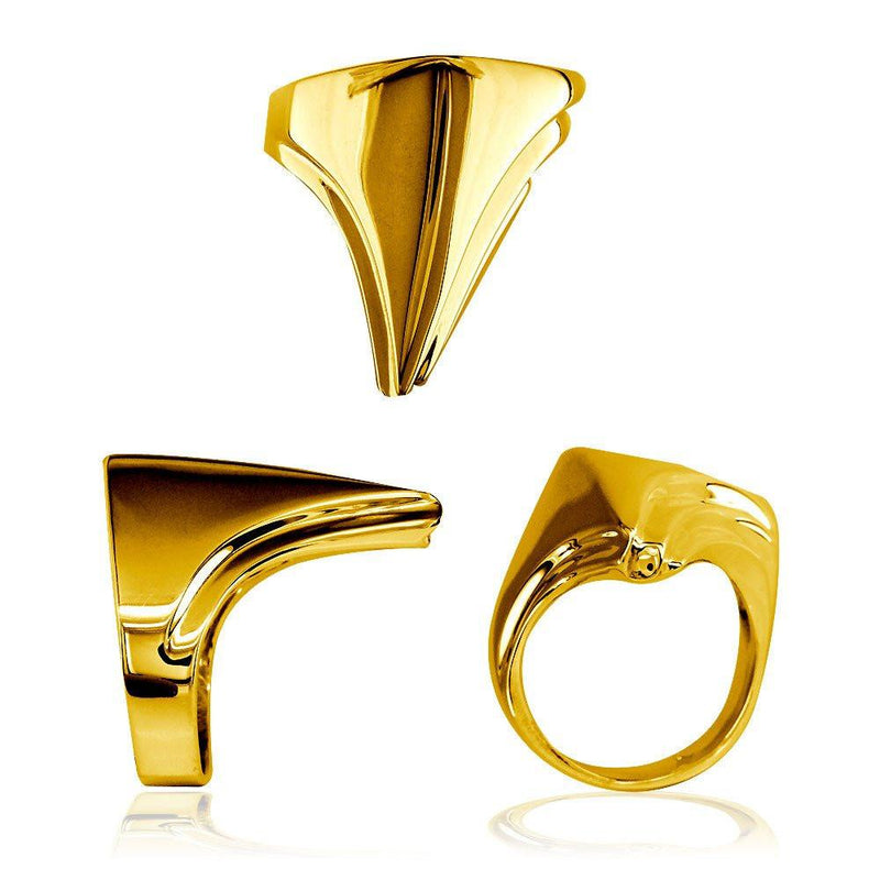 Large Contemporary Triangular Ring in 14k Yellow Gold