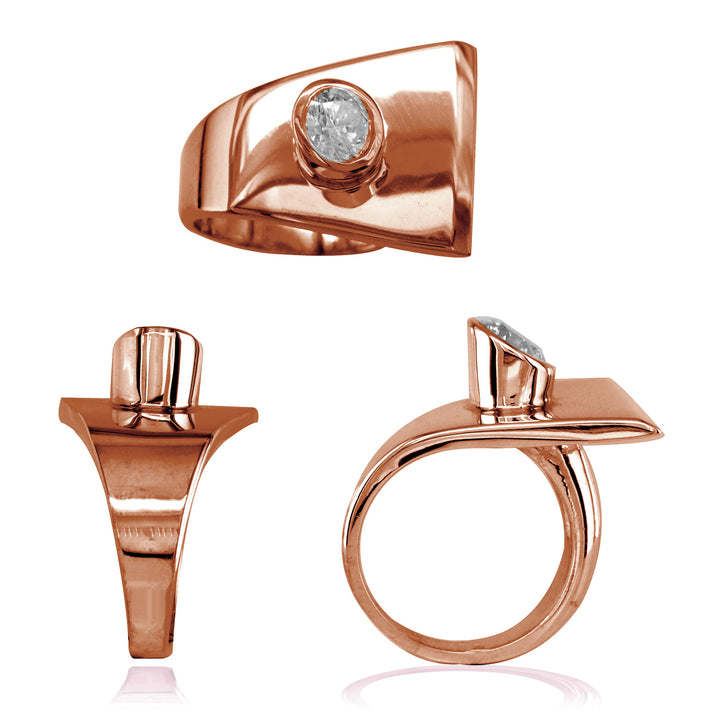 Modern Cubic Zirconia Ring in 14k Pink Gold, 18mm