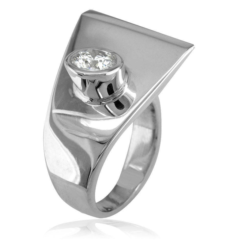 Modern Cubic Zirconia Ring in Sterling Silver, 18mm