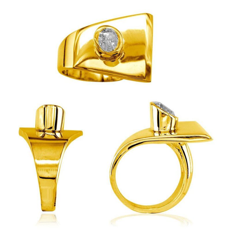 Modern Cubic Zirconia Ring in 18k Yellow Gold, 18mm