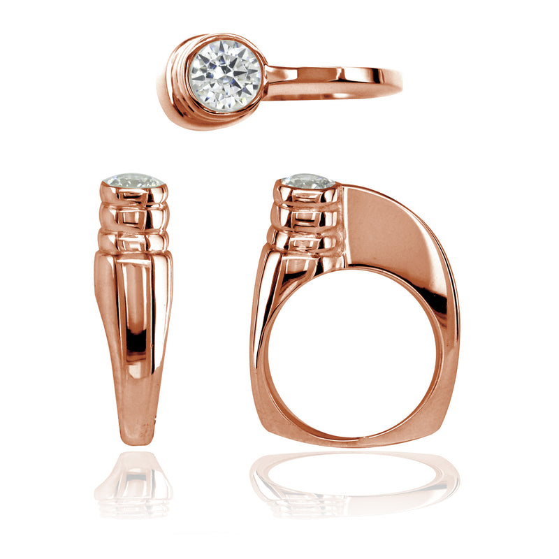 Modern Cubic Zirconia Ring in 14k Pink Gold, 6.5mm