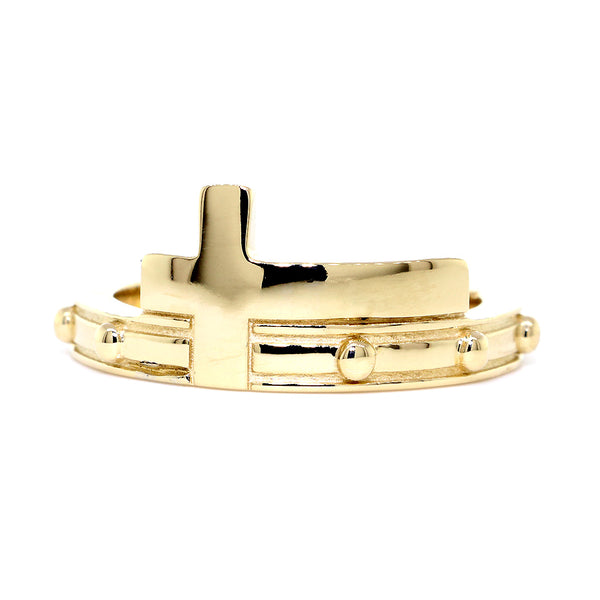 Rosary and Cross Ring, 10 Beads in 14k Yellow Gold
