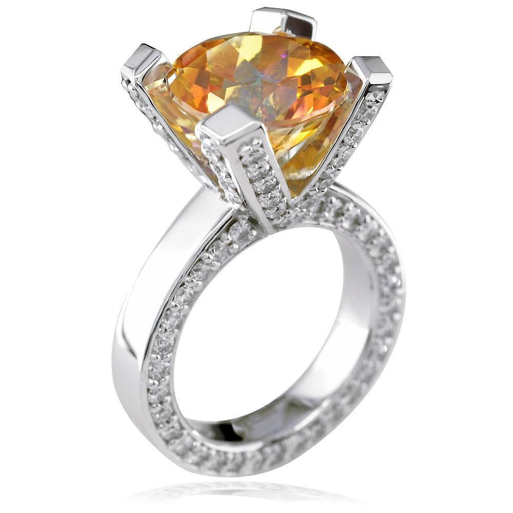 Large Round Autumn Topaz and Diamond Right Hand Ring, 1.75CT Diamonds in 18k White Gold