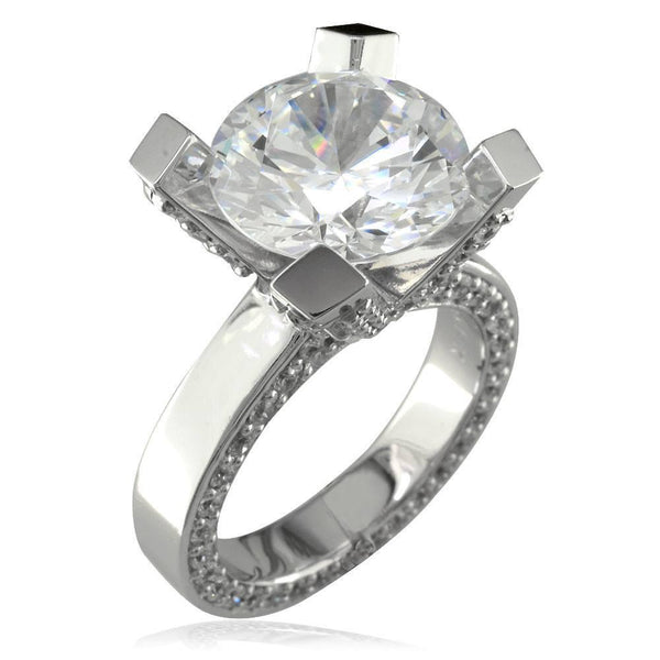 Large Round Cubic Zirconia and Diamond Right Hand Ring, 1.75CT Diamonds in 18k White Gold