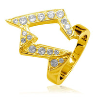 Large Designer Cubic Zirconia Ring in 14k Yellow Gold, 25mm Wide