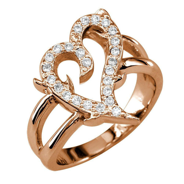 Diamond Guarded Love Heart Ring in 14K Pink, Rose Gold