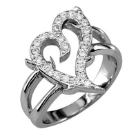 Diamond Guarded Love Heart Ring in 14K White Gold