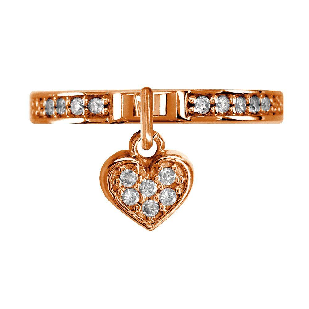 Diamond Heart Charm Ring in 18k Pink Gold, 0.20CT