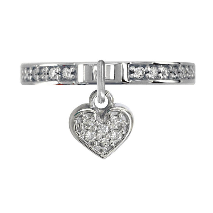 Cubic Zirconia Heart Charm Ring in Sterling Silver