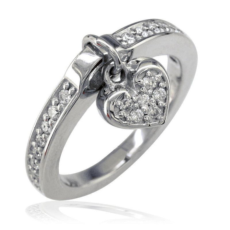 Cubic Zirconia Heart Charm Ring in Sterling Silver