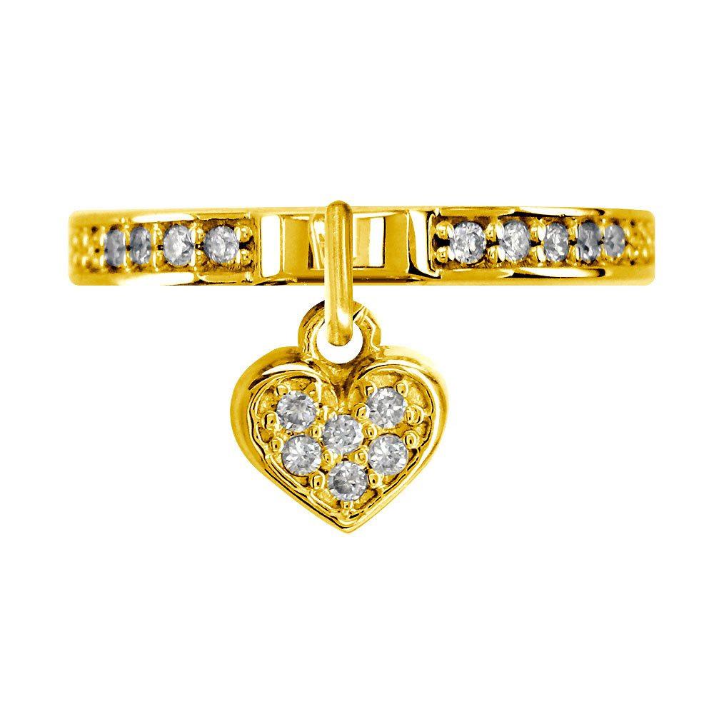Diamond Heart Charm Ring in 18k Yellow Gold, 0.20CT