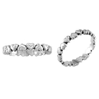 Thin Eternity Hearts Stacker Ring with Black Detail in Sterling Silver
