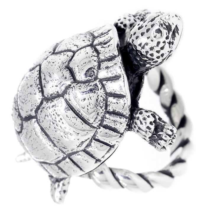 42mm Turtle Rope Ring with Black in Sterling Silver