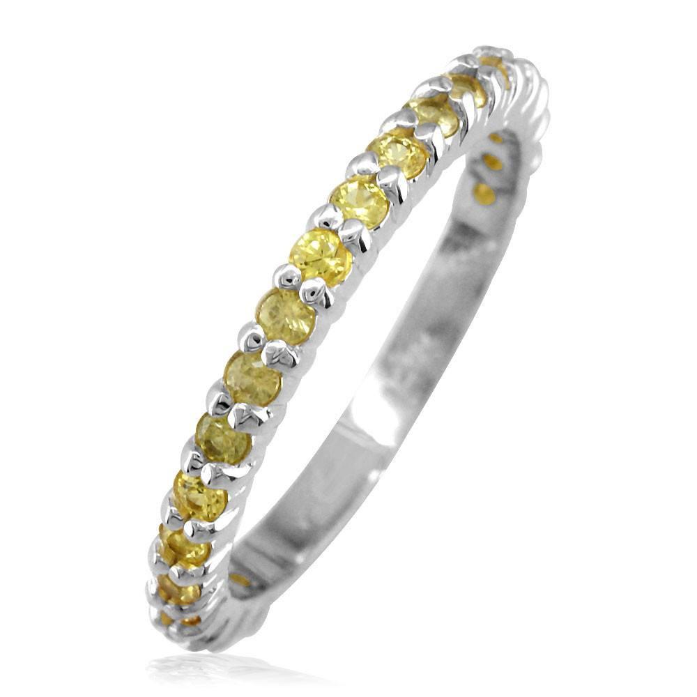 Yellow Sapphire Band, 0.70CT in 14k White Gold