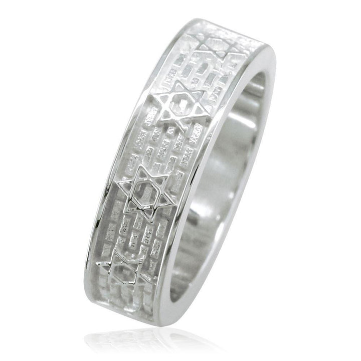 Jewish Star Of David and Brick Wall Ring, 6mm in Sterling Silver