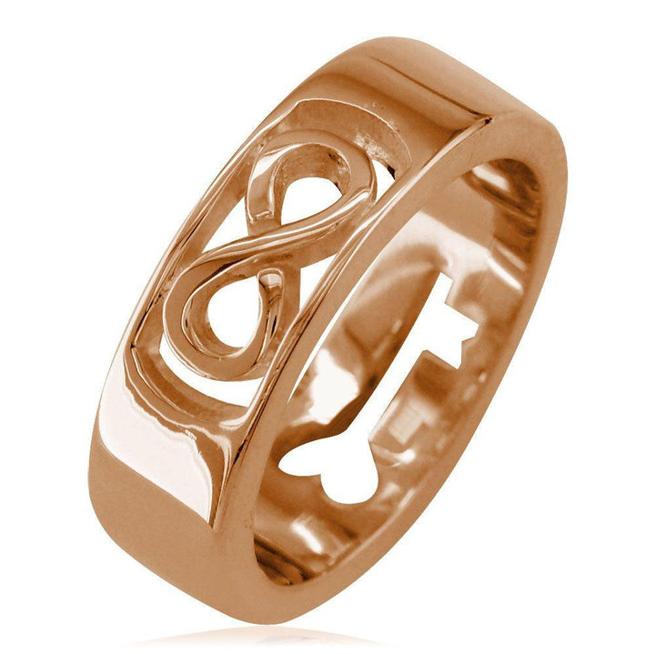 Infinity and Key Wedding Band, 6mm, Sizes 3.5 to 8 in 14k Pink, Rose Gold