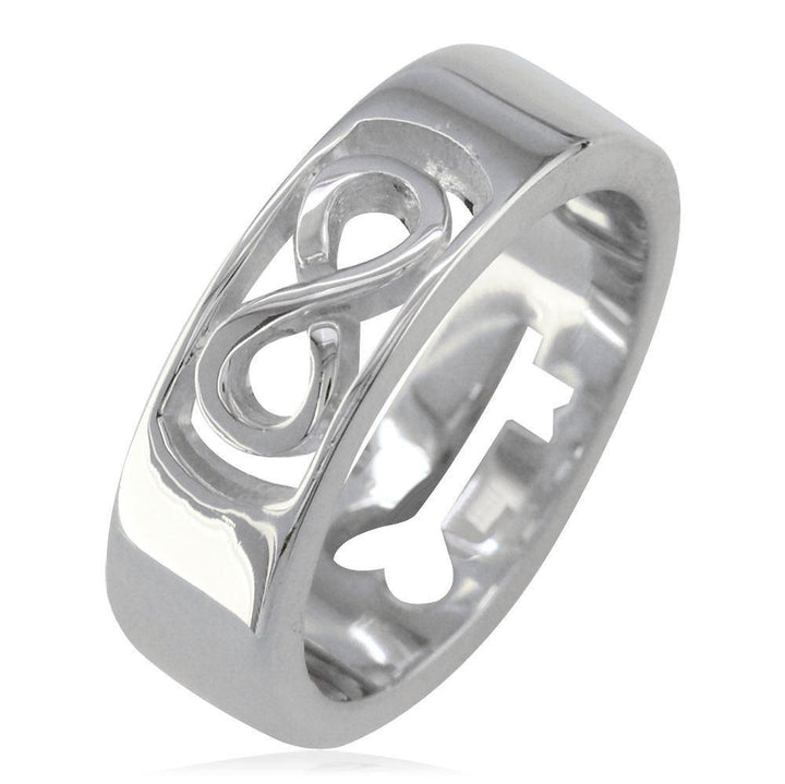 Infinity and Key Wedding Band, 6mm, Sizes 8.5 to 13.5 in Sterling Silver