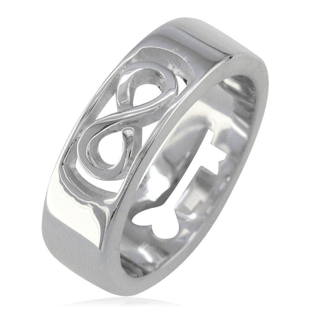 Infinity and Key Wedding Band, 6mm, Sizes 8.5 to 13.5 in 14k White Gold