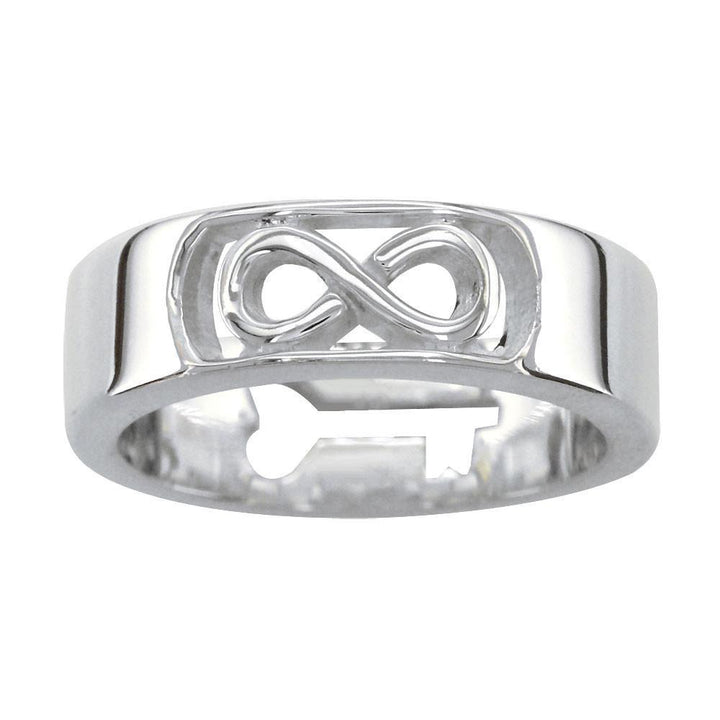 Infinity and Key Wedding Band, 6mm, Sizes 8.5 to 13.5 in 14k White Gold