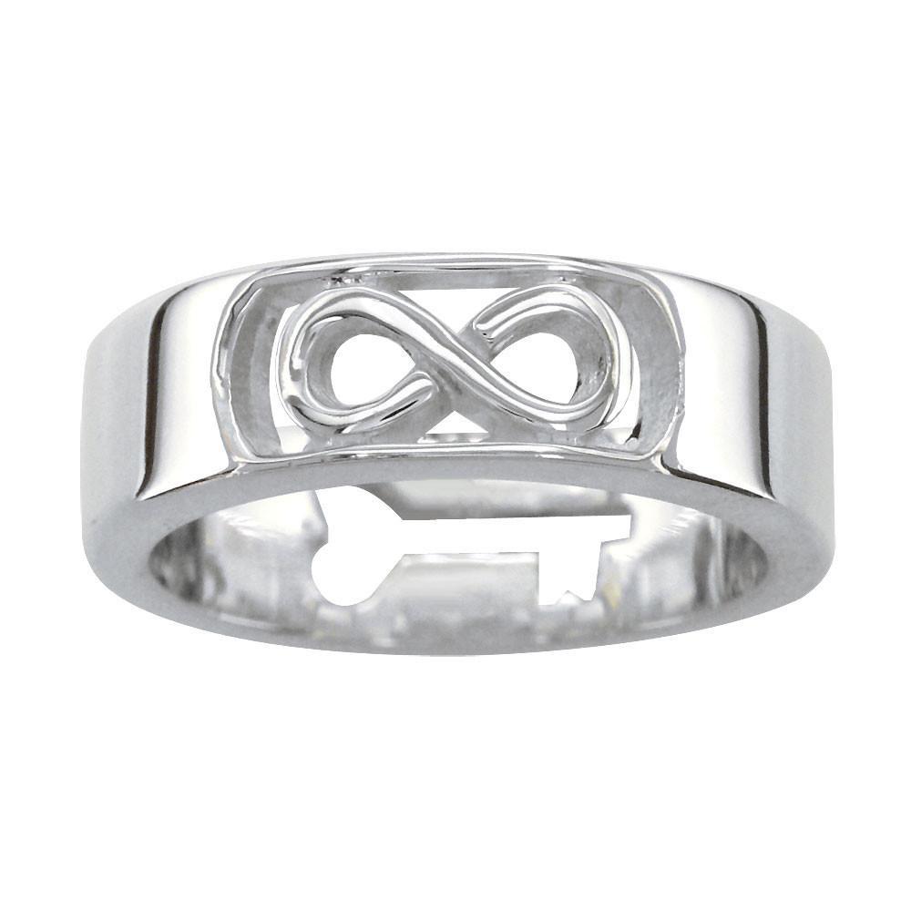 Infinity and Key Wedding Band, 6mm, Sizes 8.5 to 13.5 in Sterling Silver