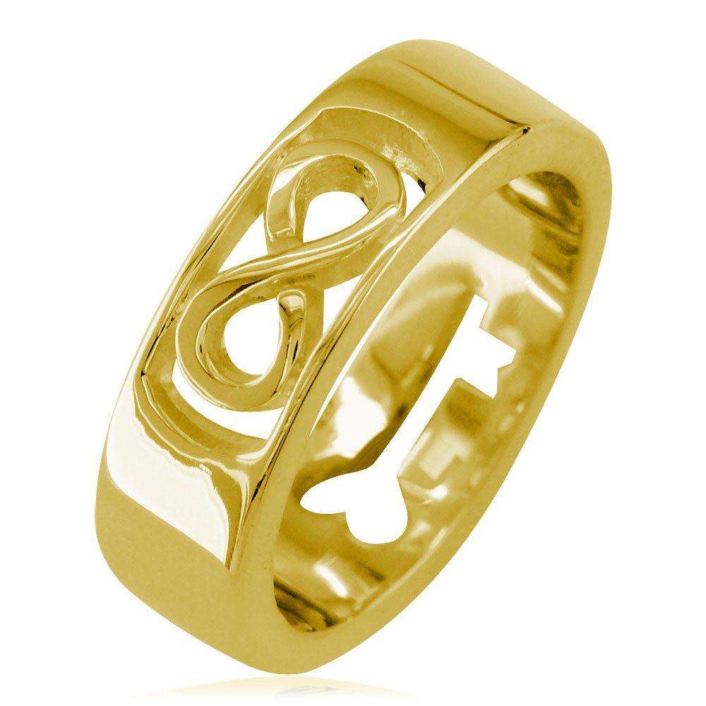 Infinity and Key Wedding Band, 6mm, Sizes 8.5 to 13.5 in 14k Yellow Gold