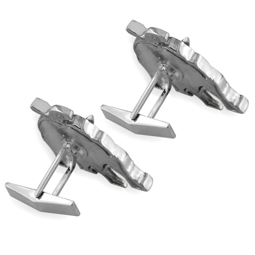 Wall Street Charging Bull Cufflinks with Black in 14K White Gold