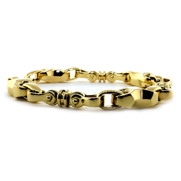 Mens Hardcore Metal Links Bracelet, Shackle and Nuts Links, 8.5 Inches in 14k Yellow Gold