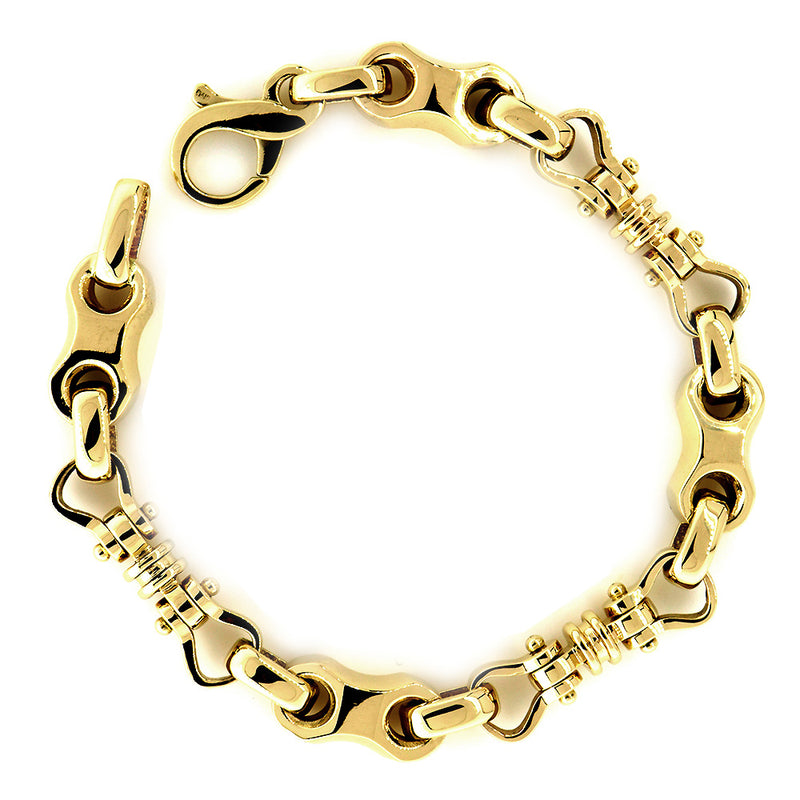 Mens Hardcore Metal Links Bracelet, Shackle and Nuts Links, 8.5 Inches in 14k Yellow Gold