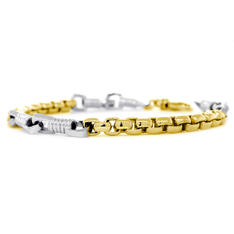 Mens Fancy and 5mm Box Links Bracelet, 8.5 Inches in 14k Two Tone Gold
