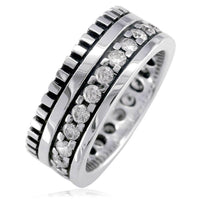 Wide Mens Eternity Style Ring, 9mm in Sterling Silver and Cubic Zirconia