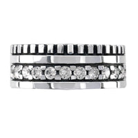 Wide Mens Eternity Style Ring, 9mm in Sterling Silver and Chocolate Brown Cubic Zirconias