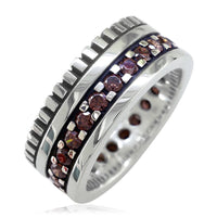 Wide Mens Eternity Style Ring, 9mm in Sterling Silver and Chocolate Brown Cubic Zirconias