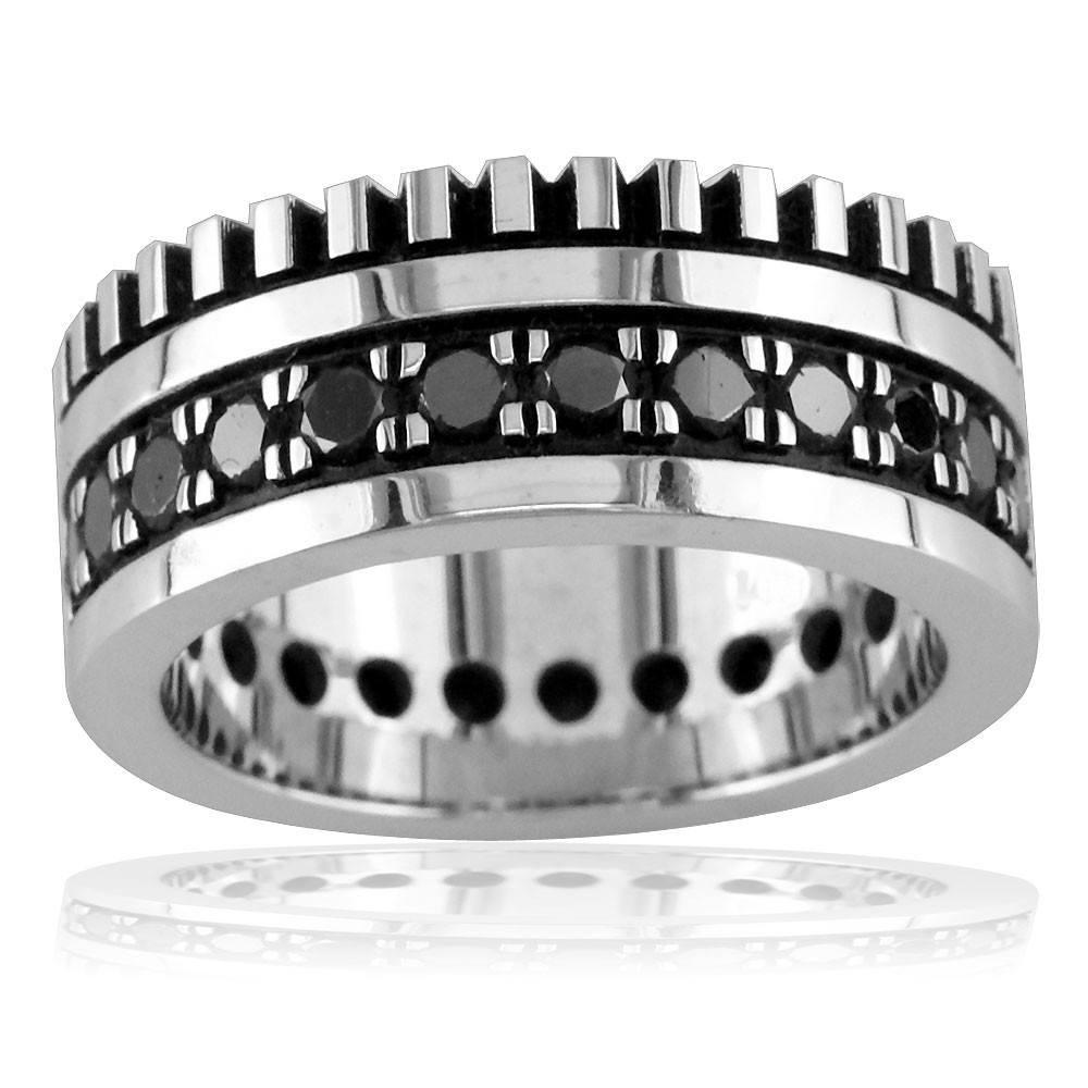 Mens Wide Band with Black Diamonds, 2.15CT in 14K Yellow Gold