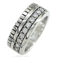 Wide Mens Ring, 9mm in Sterling Silver and Cubic Zirconias Halfway