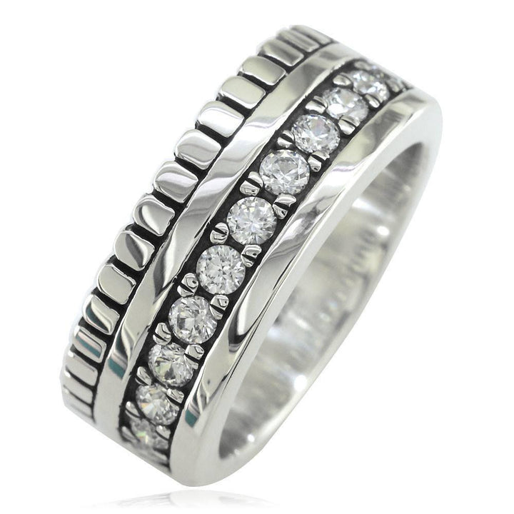 Wide Mens Ring, 1.00CT, 9mm in 14K White Gold and White Diamonds, Halfway