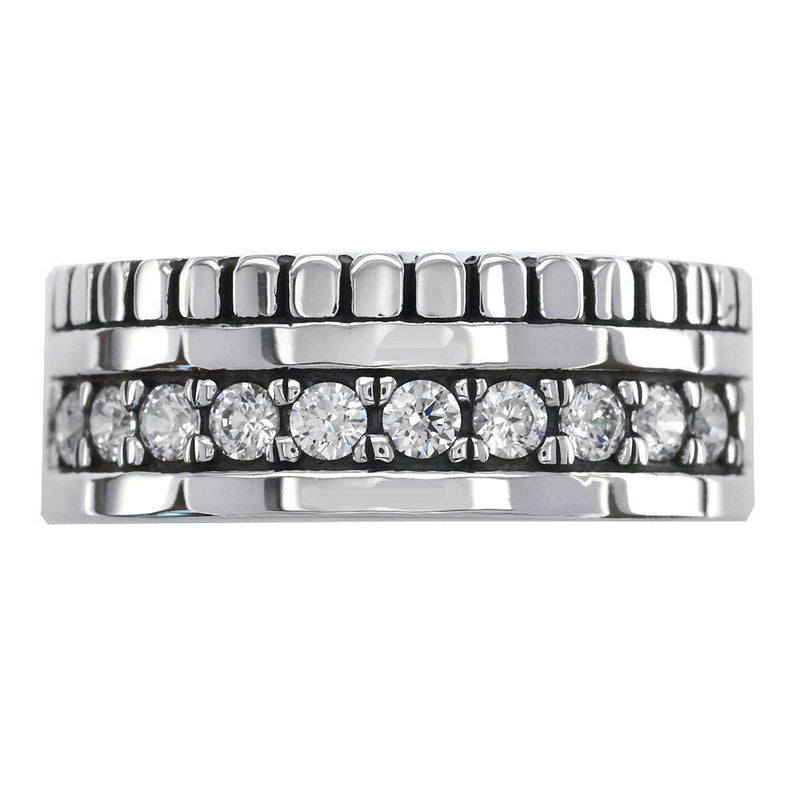 Wide Mens Ring, 1.00CT, 9mm in 14K White Gold and White Diamonds, Halfway