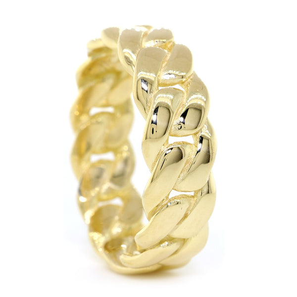 Mens Solid Cuban Link Band, 7.5 mm Wide, 2.6 mm Thick in 14K Yellow Gold
