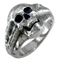 Skull Ring with Black Finish, 17mm, Sterling Silver